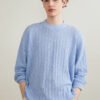 Long sleeve knitted sweater hollow pattern cashmere and organic cotton soft and light