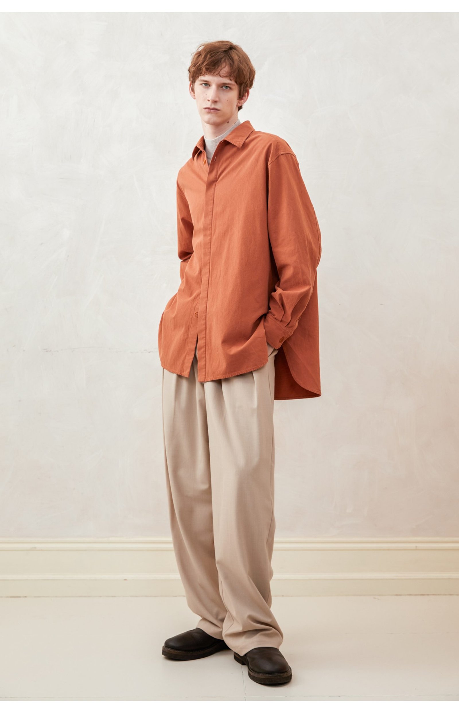 Autumn and winter loose wash orange orange men and women long sleeve casual shirt jacket