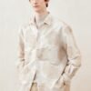 Beige jacquard long sleeve coat stereo jacquard loose profile