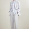 Double breasted suit light blue grey linen blend refreshing comfort anti UV