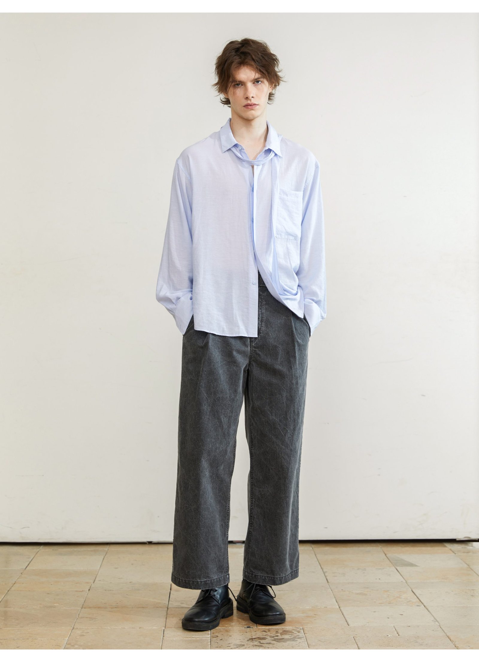 Ribbon shirt removable linen blend light and breathable