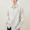 Cotton-linen striped long sleeve shirt with cotton linen and ramie