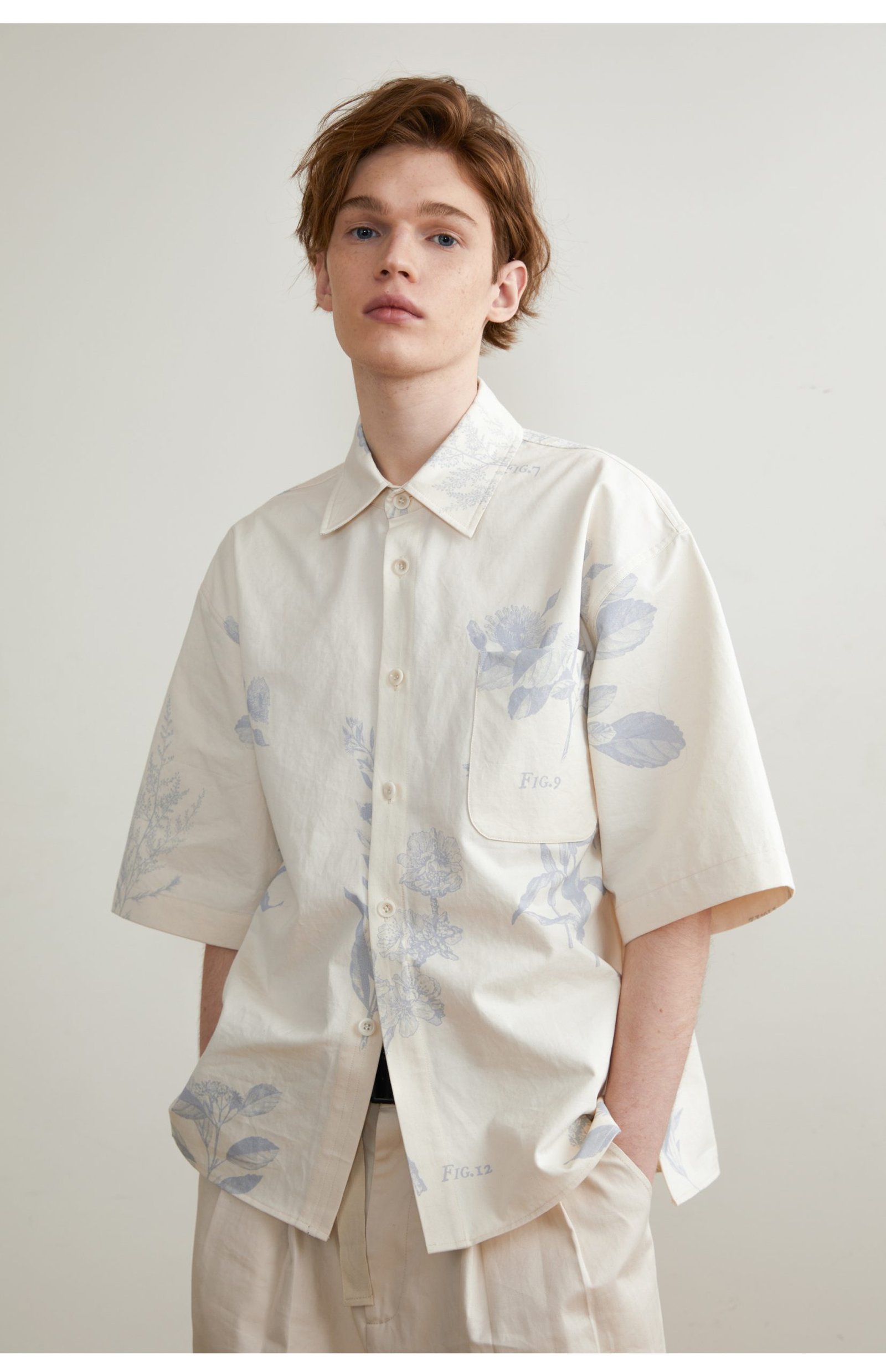Spring and summer plant print short sleeve shirt for men and women