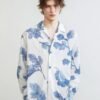 Cotton striped blue printed cuba-neck shirt is soft and light