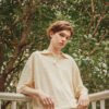 Knitted POLO short sleeve top cashmere with organic cotton soft and lightweight