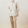 Beige jacquard long sleeve coat stereo jacquard loose profile