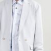Double breasted suit light blue grey linen blend refreshing comfort anti UV