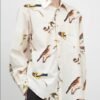 Sand-washed cotton printed long-sleeved shirt with natural texture