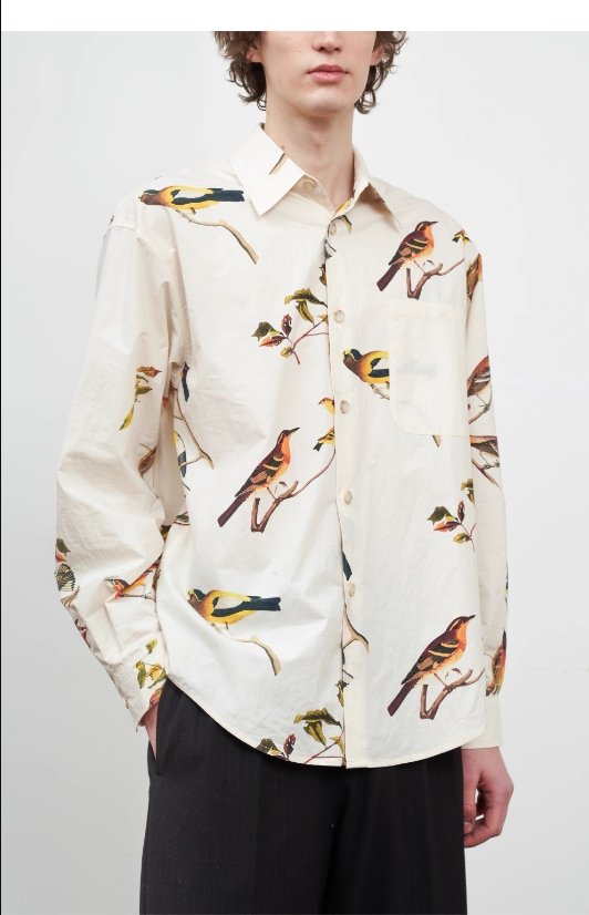 Sand-washed cotton printed long-sleeved shirt with natural texture