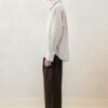 Cotton-linen striped long sleeve shirt with cotton linen and ramie