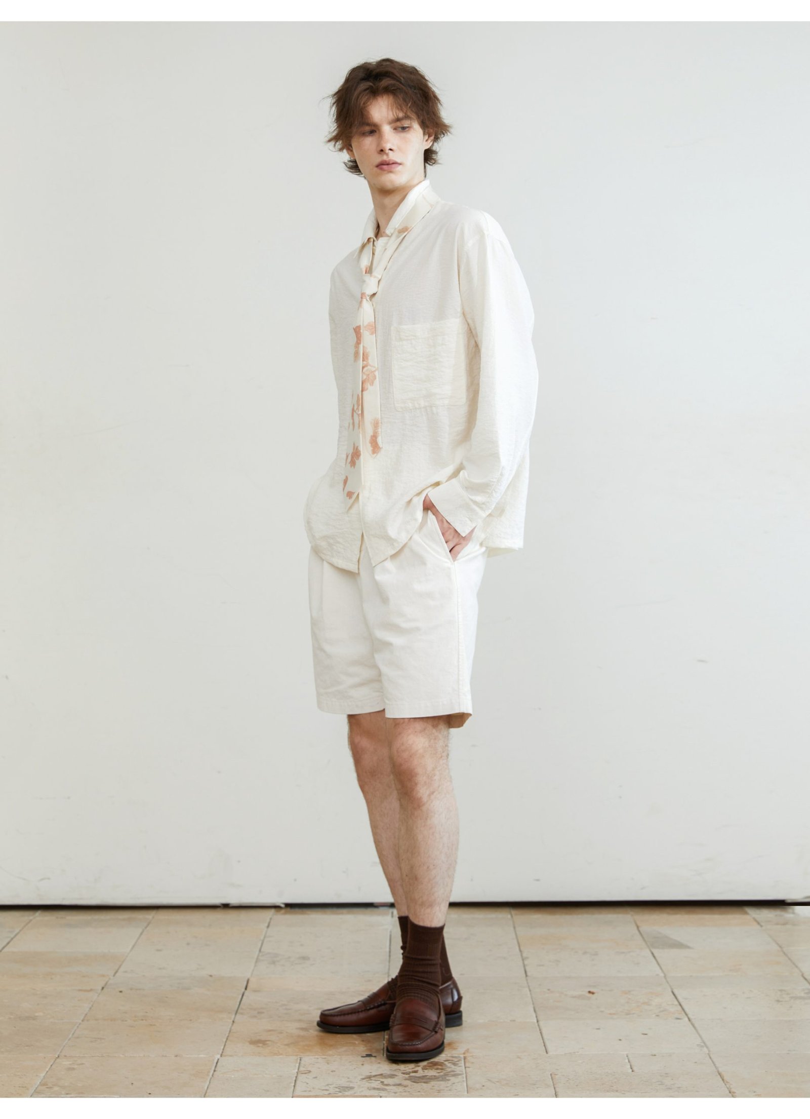 Mulberry silk nylon pleated fabric long-sleeved shirt simple and loose