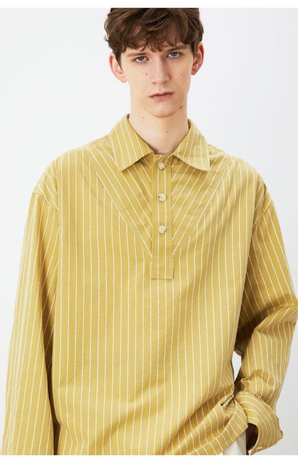 Spring and summer pullover striped natural ramie cotton striped Polo shirt