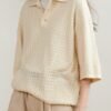 Knitted POLO short sleeve top cashmere with organic cotton soft and lightweight