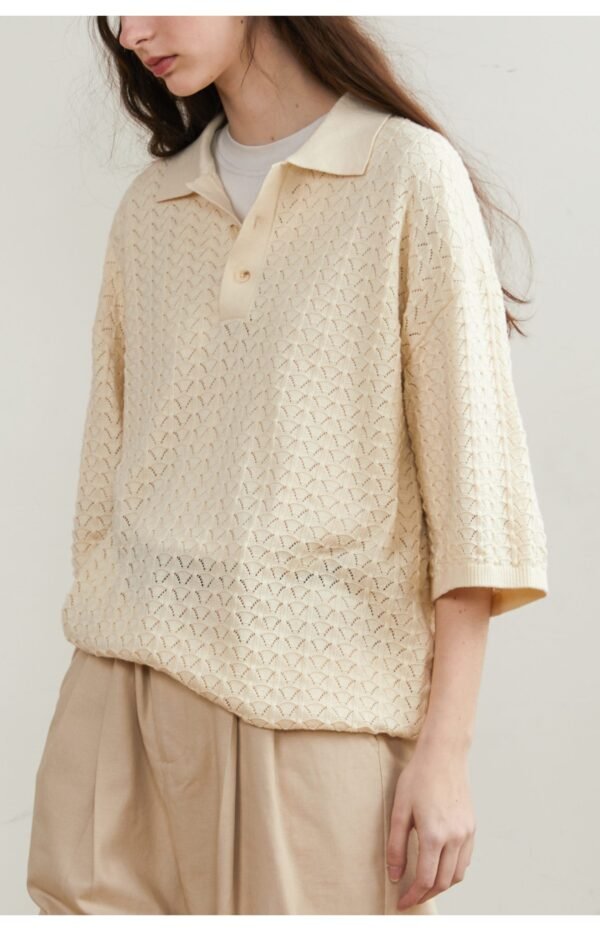 Knitted POLO short sleeve top cashmere with organic cotton soft and lightweight