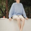 Long sleeve knitted sweater hollow pattern cashmere and organic cotton soft and light