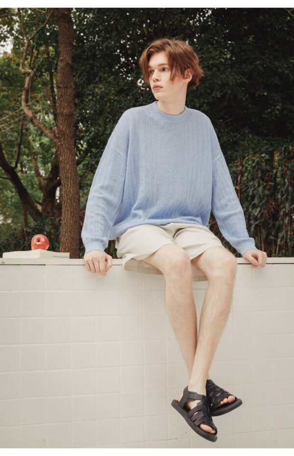 Long sleeve knitted sweater hollow pattern cashmere and organic cotton soft and light