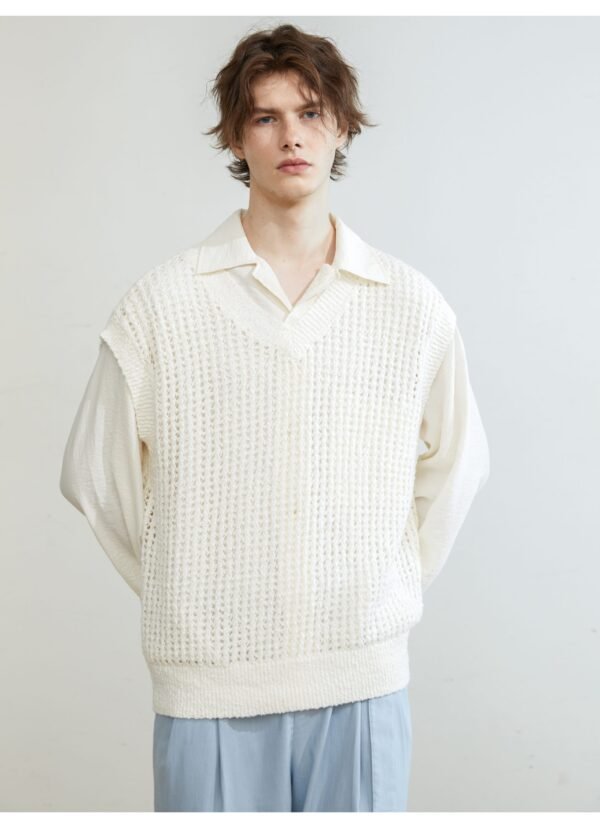 Hollow out pure cotton knit white vest
