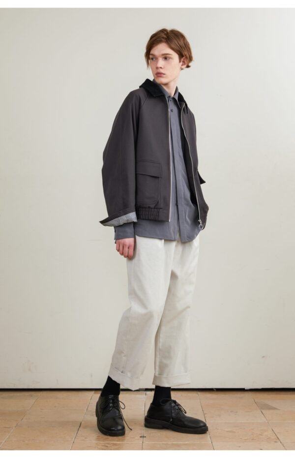 Corduroy collared twill jacket with shoulder sleeves