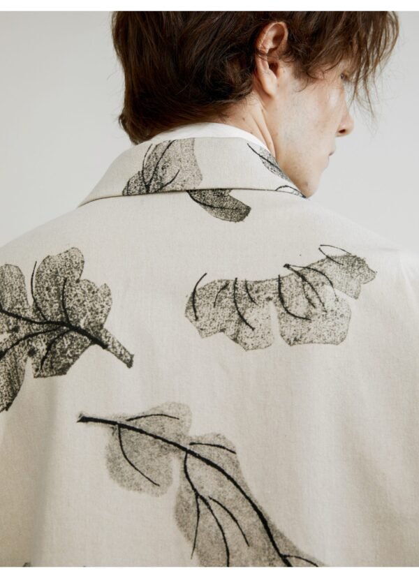 Plant print cotton linen jacket for men and women classical characteristics of ink natural pleated texture