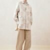 Beige jacquard long sleeve coat stereo jacquard loose profile