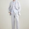 Double breasted suit light blue grey linen blend refreshing comfort anti UV