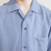 Blend pleated silk lake blue long sleeve shirt is simple and loose