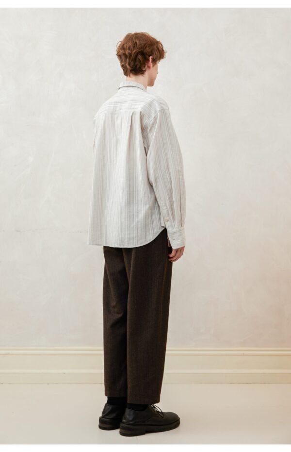 Cotton-linen striped long sleeve shirt with cotton linen and ramie
