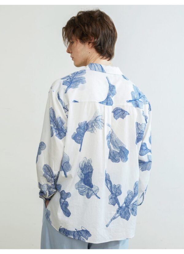 Cotton striped blue printed cuba-neck shirt is soft and light