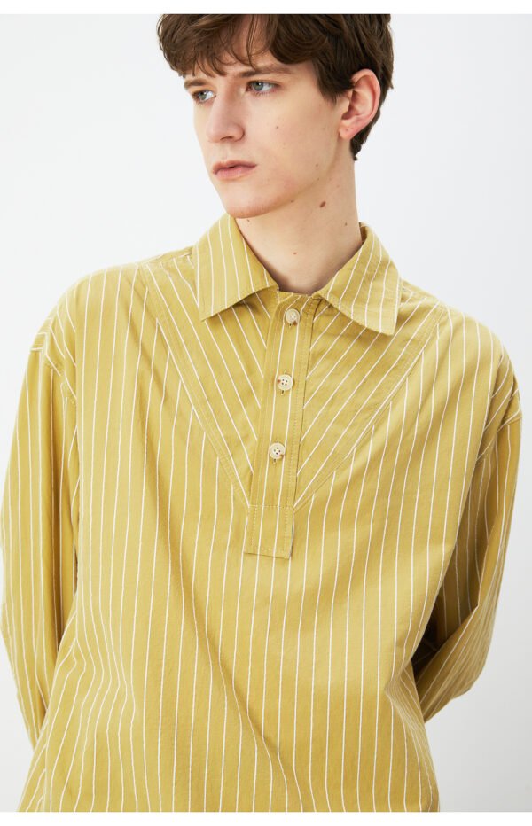 Spring and summer pullover striped natural ramie cotton striped Polo shirt