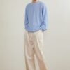 Long sleeve knitted sweater hollow pattern cashmere and organic cotton soft and light
