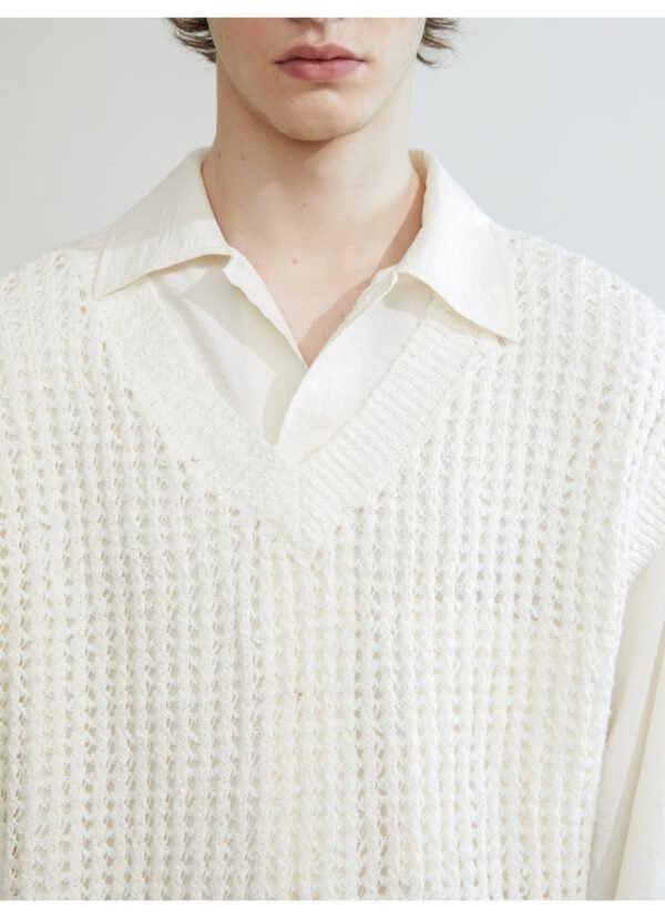 Hollow out pure cotton knit white vest