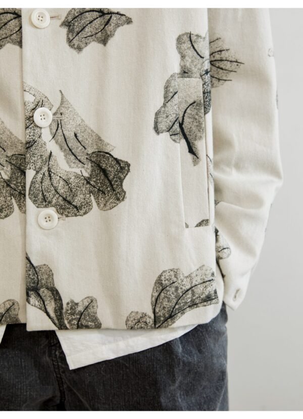 Plant print cotton linen jacket for men and women classical characteristics of ink natural pleated texture