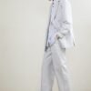 Double breasted suit light blue grey linen blend refreshing comfort anti UV