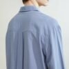 Blend pleated silk lake blue long sleeve shirt is simple and loose