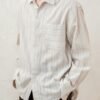 Cotton-linen striped long sleeve shirt with cotton linen and ramie