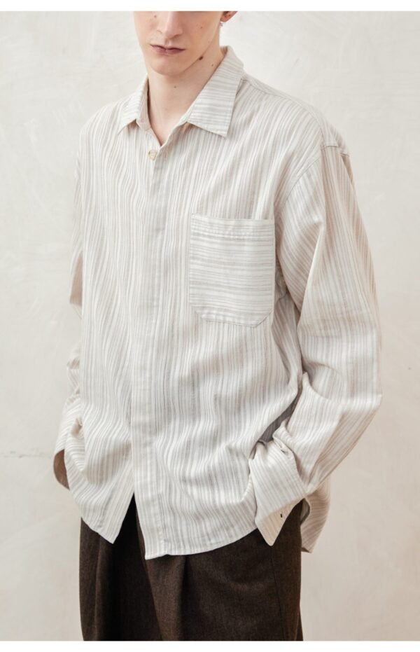 Cotton-linen striped long sleeve shirt with cotton linen and ramie