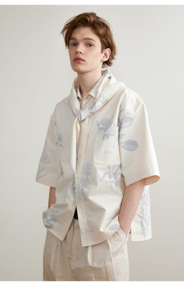 Spring and summer plant print short sleeve shirt for men and women