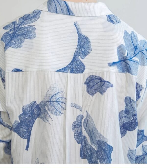Cotton striped blue printed cuba-neck shirt is soft and light