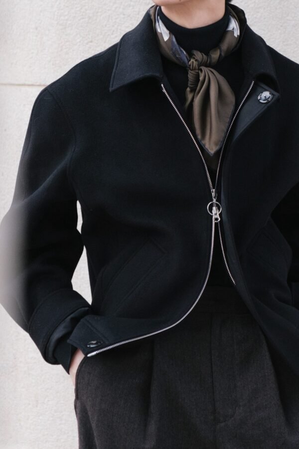 Australian wool cashwool and mulberry silk double-sided tweed zippered wool jacket