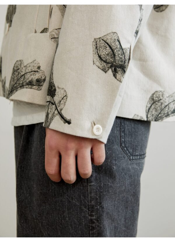 Plant print cotton linen jacket for men and women classical characteristics of ink natural pleated texture