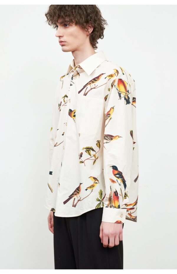 Sand-washed cotton printed long-sleeved shirt with natural texture