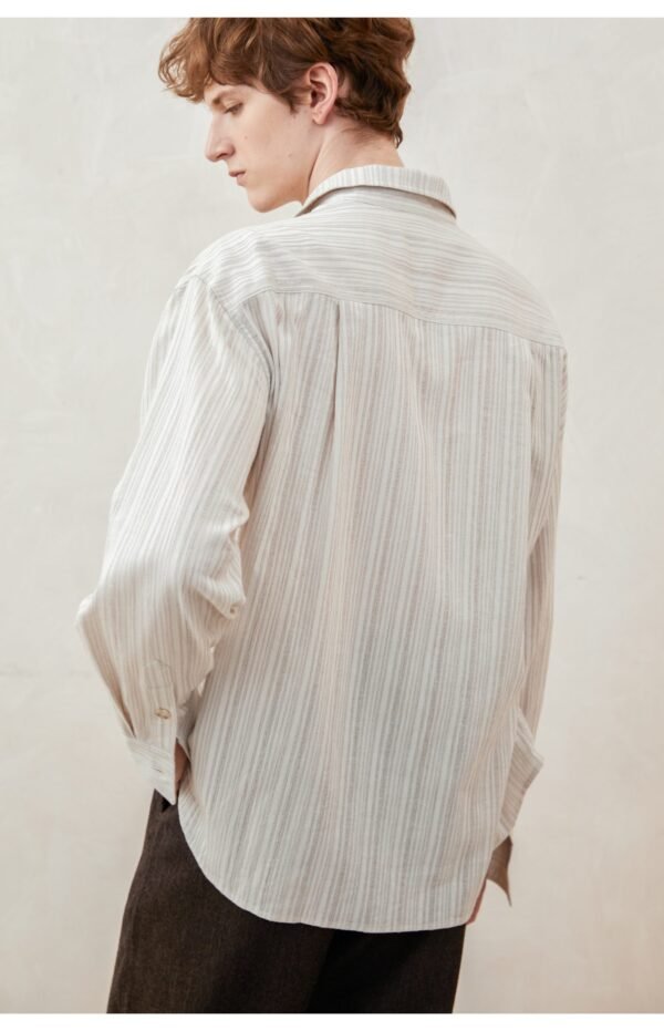 Cotton-linen striped long sleeve shirt with cotton linen and ramie
