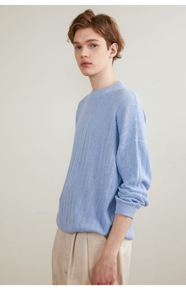 Long sleeve knitted sweater hollow pattern cashmere and organic cotton soft and light