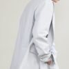 Double breasted suit light blue grey linen blend refreshing comfort anti UV