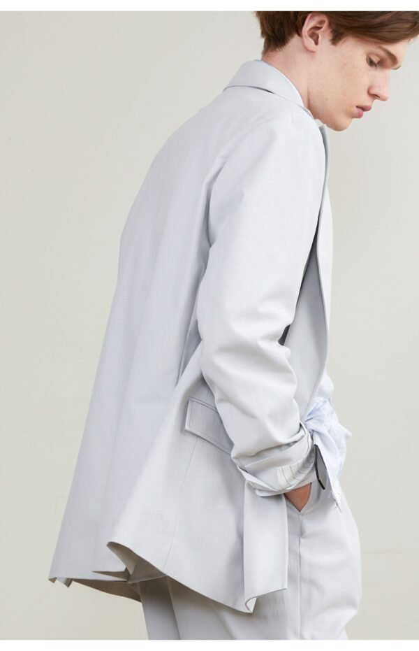 Double breasted suit light blue grey linen blend refreshing comfort anti UV