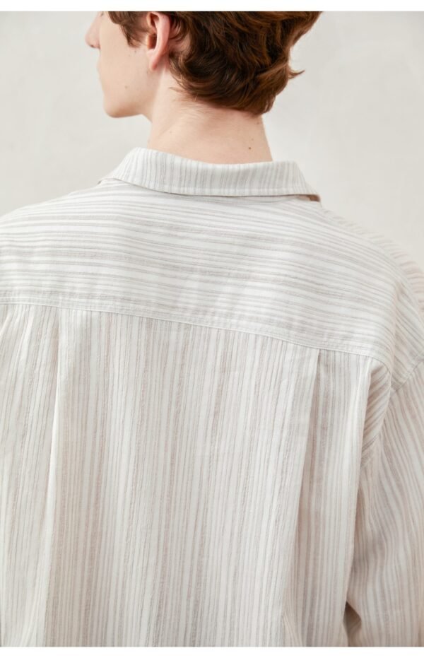Cotton-linen striped long sleeve shirt with cotton linen and ramie