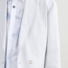 Double breasted suit light blue grey linen blend refreshing comfort anti UV
