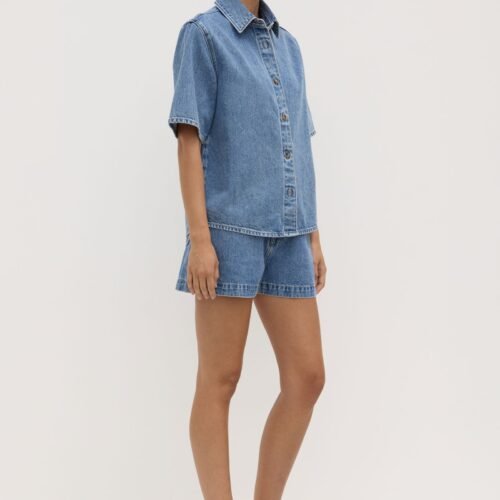 Boxy Denim Short Sleeve Shirt