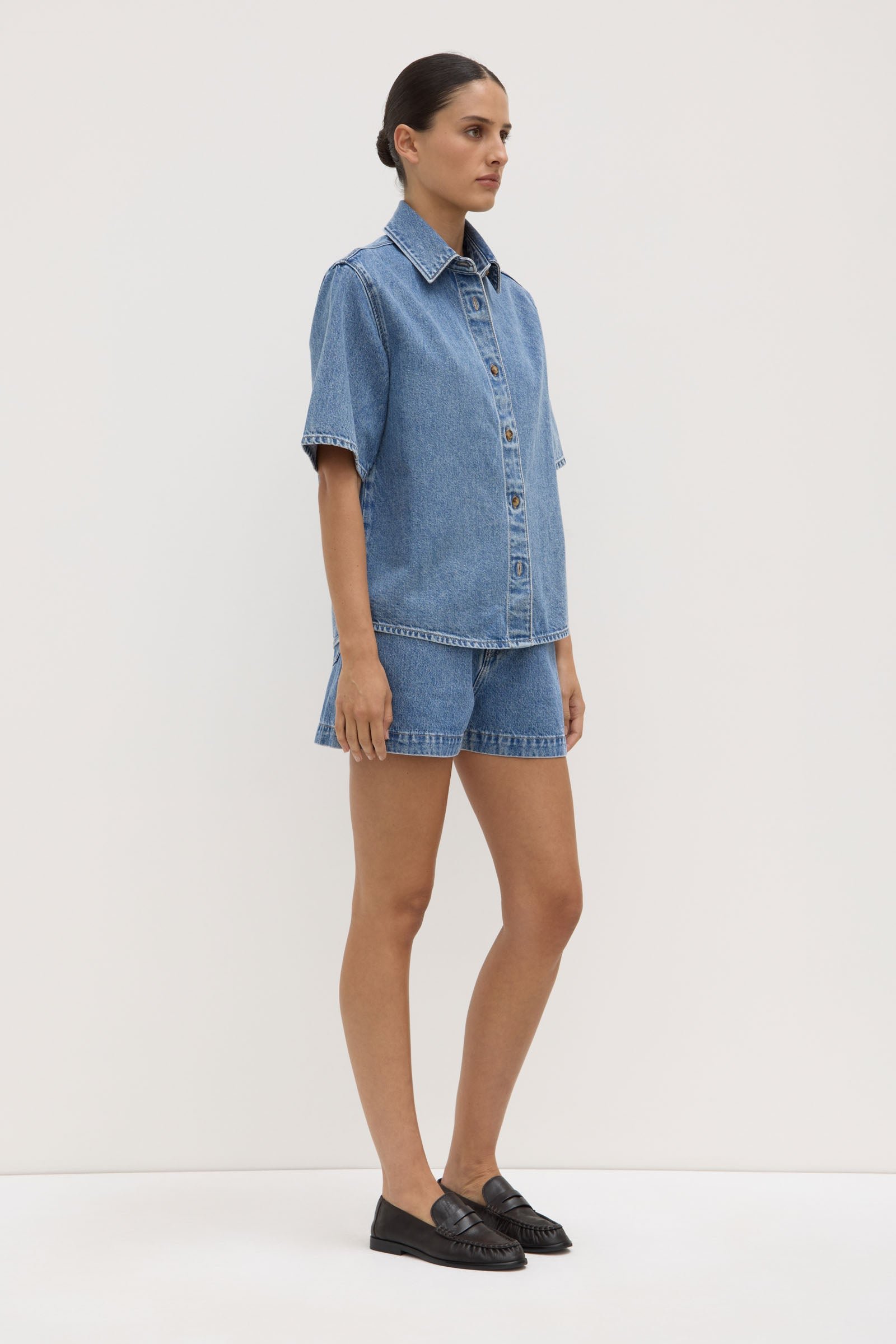 Boxy Denim Short Sleeve Shirt