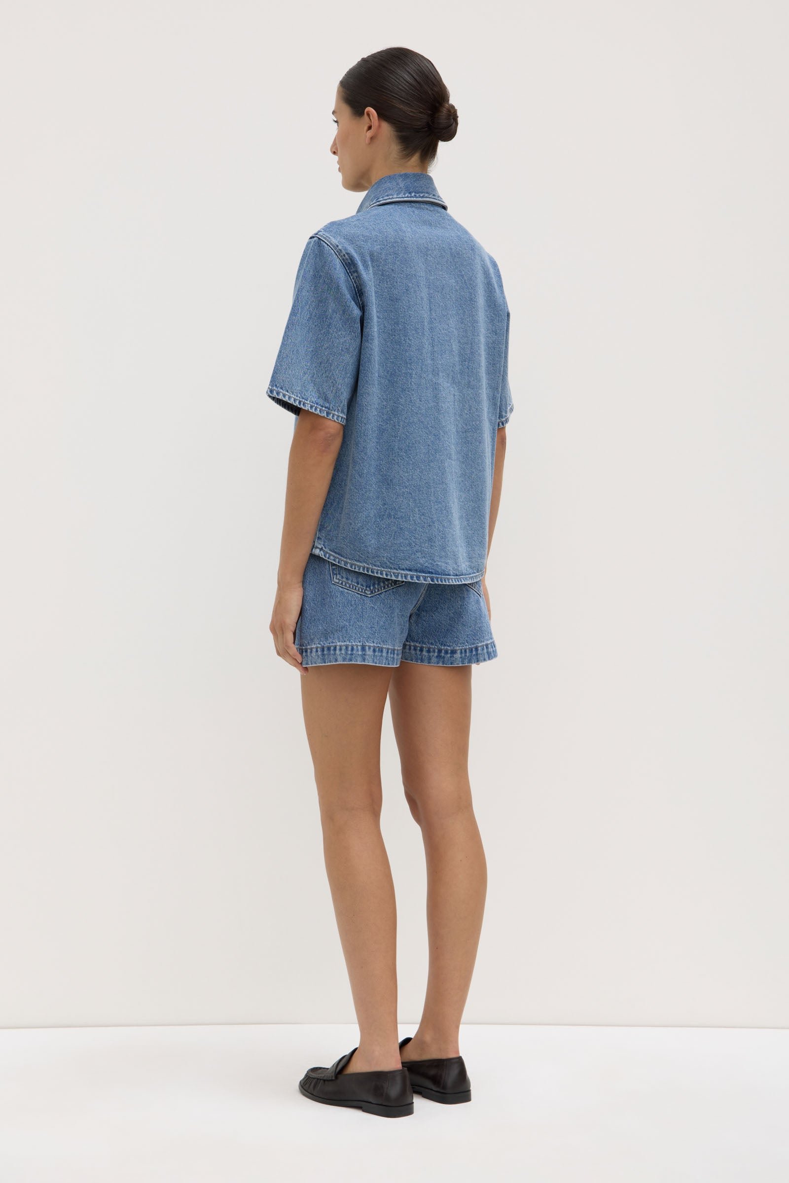 Boxy Denim Short Sleeve Shirt